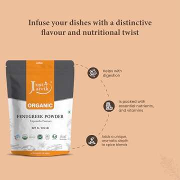 Just Jaivik 100% Organic Fenugreek Powder 0.5 lb / 227 gm / 08 oz | Trigonella Foenum Methi Powder | Supports Healthy Digestive System & Boosts Immunity | USDA Certified Organic
