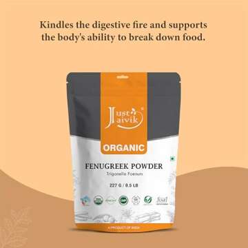 Just Jaivik 100% Organic Fenugreek Powder 0.5 lb / 227 gm / 08 oz | Trigonella Foenum Methi Powder | Supports Healthy Digestive System & Boosts Immunity | USDA Certified Organic