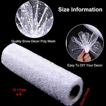 Versatile 4 Rolls of Snow Poly Mesh Ribbon - Perfect for Christmas Decor & Crafts