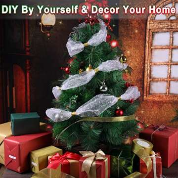 Durable 4 Rolls Christmas Poly Mesh Ribbon for Crafting