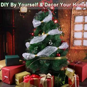 Durable 4 Rolls Christmas Poly Mesh Ribbon for Crafting