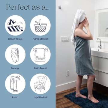 InfuseZen Stonewashed Turkish Bath & Beach Towel –100% Organic Turkish Cotton - Soft, Lightweight, Absorbent - Quick Dry, Sand Free - Swim, Pool, Shower, Travel - Peshtemal, Hammam Spa Towel - Denim