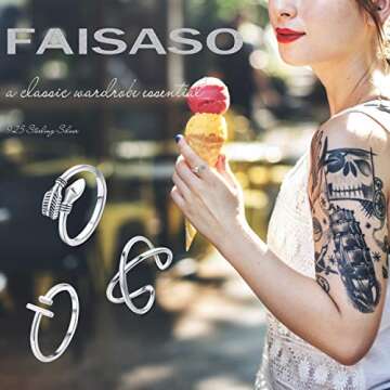 FIASASO Adjustable 3PCS Sterling Silver Minimalist Rings