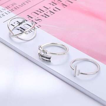 FIASASO Adjustable 3PCS Sterling Silver Minimalist Rings