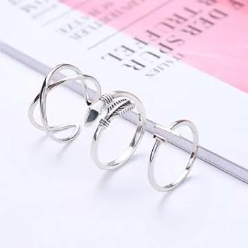 FIASASO Adjustable 3PCS Sterling Silver Minimalist Rings