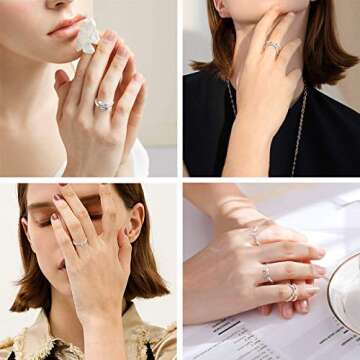 FIASASO Adjustable 3PCS Sterling Silver Minimalist Rings