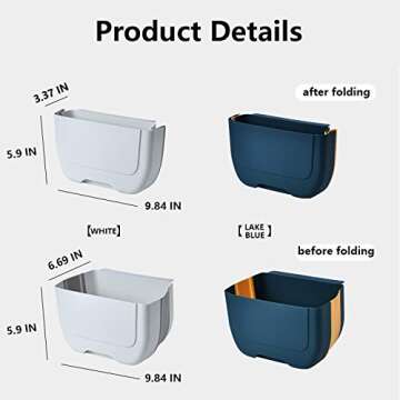 NEEMAY Small Hanging Folding Trash Can, 3.0 Liters, White, Plastic and Silicone