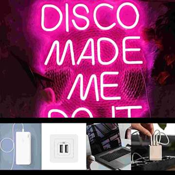 Disco Made Me Do It Led Neon Light Signs for Wall Decor, Pink Neon Light Signs for Bedroom Bachelore...