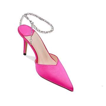 Vertundy Women's High Heel Stiletto Pumps Closed Pointed Toe Rhinestone Ankle Strap Fashion Satin St...