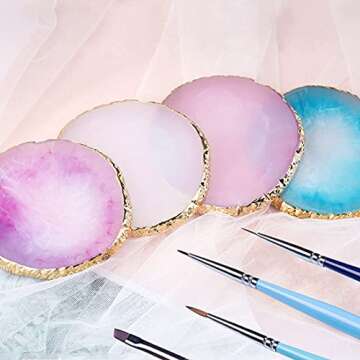 Resin Nail Art Palette, Nail Painting Mixed Color Palette, Gilded Edge Nail Gel Color Makeup Display Board Pallet (White)