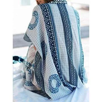 Chunoy Women Embroidery Loose Lightweight V Neck Turkish Kaftan Kimono Summer Long Beach Wear Cover Up Maxi Dress Blue