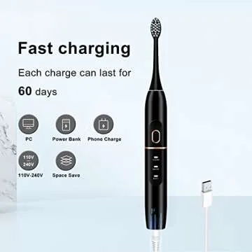 kingheroes Electric Toothbrush Set, Comes with 8 Brush Heads & Travel Case,4 Modes with 2 Minutes Built in Smart Timer, One Charge for 60 Days, 42000 VPM Motor (Black)