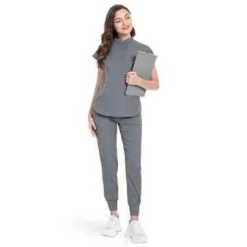 niaahinn Scrubs Set for Women Nurse Uniform Jogger Suit Stretch Top & Pants with Multi Pocket for Nu...