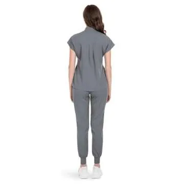 niaahinn Scrubs Set for Women Nurse Uniform Jogger Suit Stretch Top & Pants with Multi Pocket for Nurse Doctor Esthetician Workwear (gray, Small)