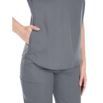 niaahinn Scrubs Set for Women Nurse Uniform Jogger Suit Stretch Top & Pants with Multi Pocket for Nurse Doctor Esthetician Workwear (gray, Small)