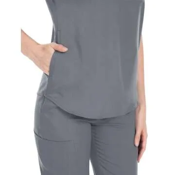 niaahinn Scrubs Set for Women Nurse Uniform Jogger Suit Stretch Top & Pants with Multi Pocket for Nurse Doctor Esthetician Workwear (gray, Small)