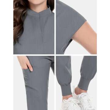 niaahinn Scrubs Set for Women Nurse Uniform Jogger Suit Stretch Top & Pants with Multi Pocket for Nurse Doctor Esthetician Workwear (gray, Small)