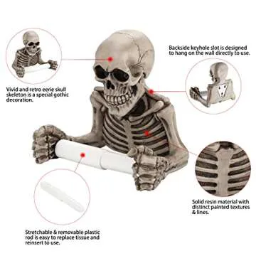 OwnMy Skull Toilet Paper Holder Wall Mount Toilet Tissue Roll Paper Storage Holder Skeleton Tissue Towel Shelf Rack - Bathroom Resin Tissue Roll Holder Wall Decoration for Halloween Ghost Festival