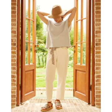 Locachy Women's Vintage Crew Neck Sweater Vest Casual Cap Sleeve Knit Pullover Tank Top Beige M