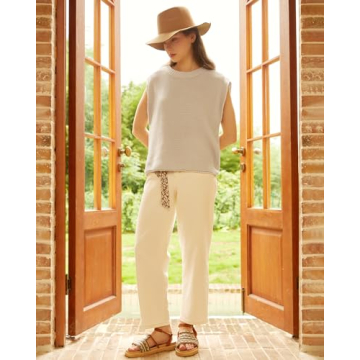 Locachy Women's Vintage Crew Neck Sweater Vest Casual Cap Sleeve Knit Pullover Tank Top Beige M