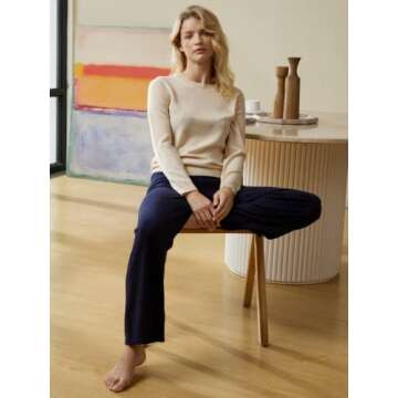 EURKEA Cashmere Blend Trousers for Women in Navy Blue