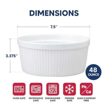 HIC Kitchen Souffle Ramekin, 48-Ounce Durable Bakeware