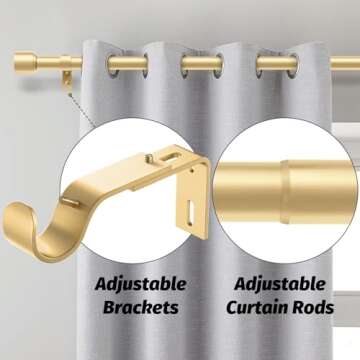 GEEBOBO Gold Curtain Rods for Windows 66 to 120 Inch, 1 Inch Adjustable Heavy Duty Easy Install Curt...