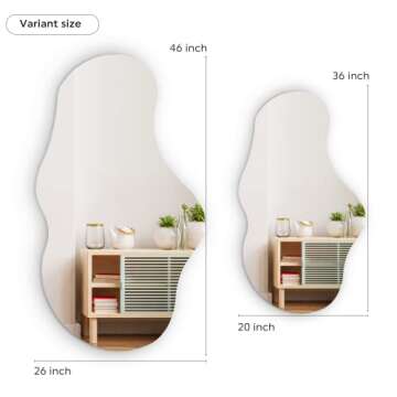 Mirrona 46"x26" Asymmetrical Irregular Wall Mirror, Frameless Decorative Mirror for Livingroom Bedroom Bathroom Entryway Over Sink Vanity, Horizontally or Vertically Wall Mounted, White, Cloud