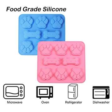 WSZBDR 2 Pack Silicone Molds Puppy Dog Paw and Dog Bone Silicone Dog Treat Molds for Baking Chocolat...