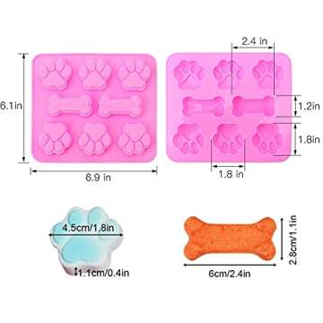 WSZBDR 2 Pack Silicone Molds Puppy Dog Paw and Dog Bone Silicone Dog Treat Molds for Baking Chocolate,Candy,Jelly,Ice Cube,Dog Treats