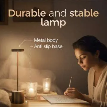 P-Maggia Pack of 2 Cordless Table Lamps, 3 Color Stepless Dimming, 5000mAh Rechargeable Battery Operated Touch Lamp, Outdoor Cordless Lamp, for Dining Room, Living Room, Bedroom, Restaurant, Patio