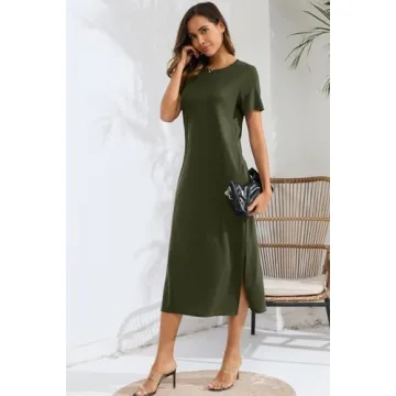 Naggoo Women's Short Sleeve Split Maxi Dress Casual Plain Tie Dye Print Tshirt Long Dresses with Pockets