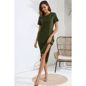 Naggoo Women's Short Sleeve Split Maxi Dress Casual Plain Tie Dye Print Tshirt Long Dresses with Pockets