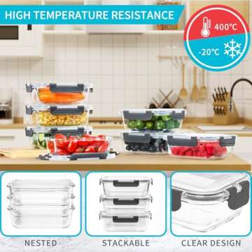 Skroam 10 Pack Airtight Glass Meal Prep Containers