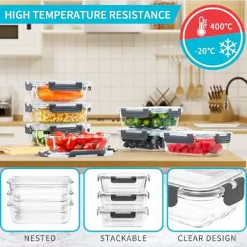 Skroam 10 Pack Airtight Glass Meal Prep Containers