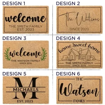 Custom Welcome Doormat with Family Name & 6 Designs, Personalized DoorMat, Housewarming Gift - Door Mat with Anti-Slip Backing, Customize Doormat Outdoor Indoor Entrance