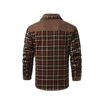 NEWHALL Men's Plaid Long Sleeve Flannel Lined Buttoned Shirt, Winter Windproof and Warm Jacket 3XL Coffee