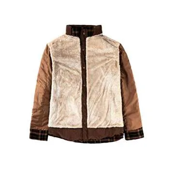 NEWHALL Men's Plaid Long Sleeve Flannel Lined Buttoned Shirt, Winter Windproof and Warm Jacket 3XL Coffee