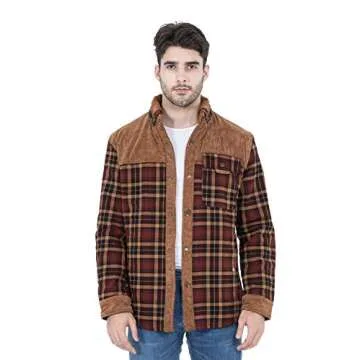 NEWHALL Men's Plaid Long Sleeve Flannel Lined Buttoned Shirt, Winter Windproof and Warm Jacket 3XL Coffee