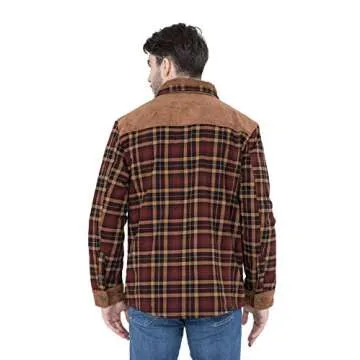 NEWHALL Men's Plaid Long Sleeve Flannel Lined Buttoned Shirt, Winter Windproof and Warm Jacket 3XL Coffee