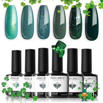 modelones Ethereal Green Gel Nail Polish Set - 6 Colors Mermaid Lagoon Dark Green Gel Polish Kit Tur...