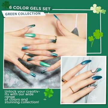 modelones Ethereal Green Gel Nail Polish Set - 6 Colors Mermaid Lagoon Dark Green Gel Polish Kit Turquoise Glitter Gel Polish Soak OFF LED St. Patrick's Day Manicure Nail Art Gel Salon DIY Gift