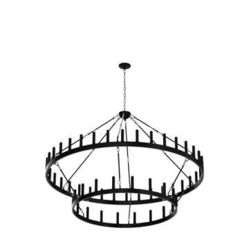 Yikrfiae Black Wagon Wheel Chandelier 2 Tier 54-Lights 60 Inch Extra Large Farmhouse Pendant Light Fixture, Round Rustic Hanging Lighting for Dining Room Kitchen Island Foyer Entryway