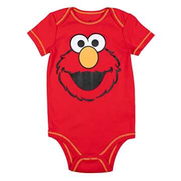 Sesame Street Elmo Cookie Monster Baby Boys 5 Pack Bodysuits for 6-9 Months