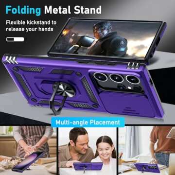 Janmitta Compatible with Samsung Galaxy S25 Ultra Case Built in Slide Camera Lens Cover+Screen Prote...