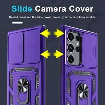 Janmitta Compatible with Samsung Galaxy S25 Ultra Case Built in Slide Camera Lens Cover+Screen Protector+Finger Ring Holder Kickstand,Heavy Duty Shockproof Full Body Phone Cover,2025 Purple