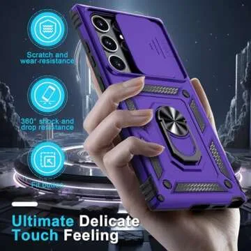 Janmitta Compatible with Samsung Galaxy S25 Ultra Case Built in Slide Camera Lens Cover+Screen Protector+Finger Ring Holder Kickstand,Heavy Duty Shockproof Full Body Phone Cover,2025 Purple