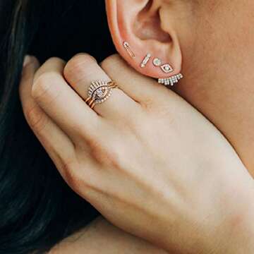 LOYATA Safety Pin Earrings Gold Stud Diamond Cubic Zirconia 14K Gold Filled Dainty Small Simple Hypoallergenic Jewelry Gift for Women