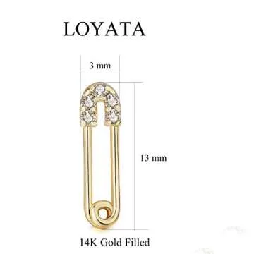 LOYATA Safety Pin Earrings Gold Stud Diamond Cubic Zirconia 14K Gold Filled Dainty Small Simple Hypoallergenic Jewelry Gift for Women