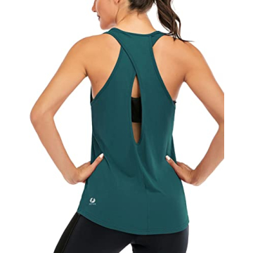 ICTIVE Cross Backless Workout Tank Tops,Women Racerback, Open Back Muscle Active Tanks, Shirts for Yoga and Running, Dark Green, M